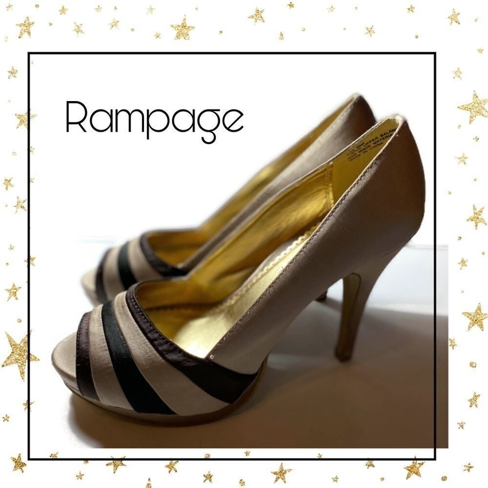 Rampage Beige Brown Peep Toe Fabric Heels